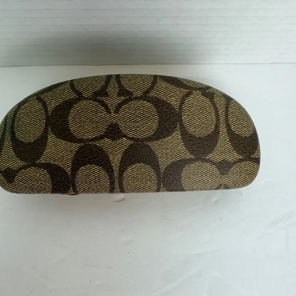 Coach‎ Signature Monogram Hard Shell Eyeglass Case Brown Tan with Cleaning Cloth